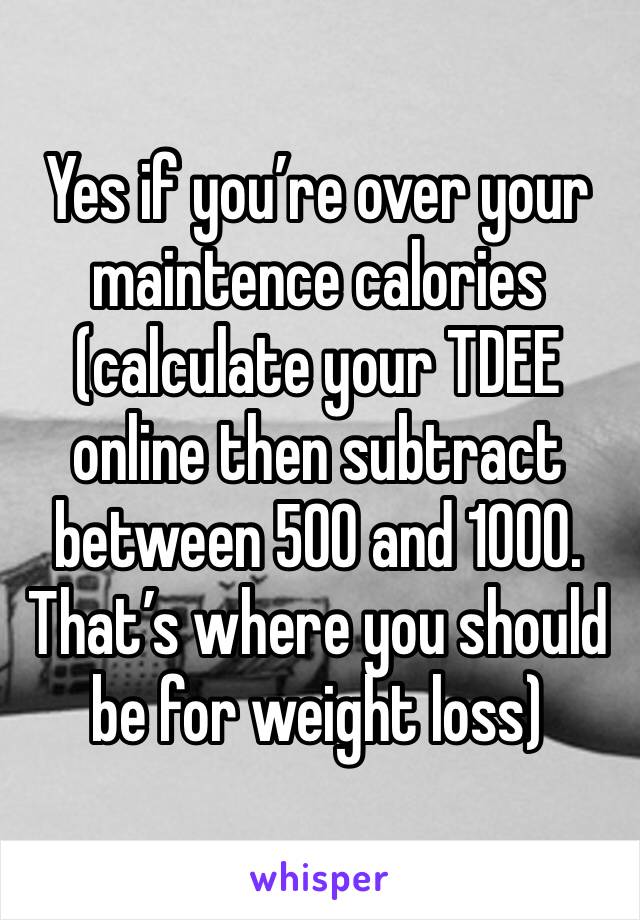 Yes if you’re over your maintence calories (calculate your TDEE online then subtract between 500 and 1000. That’s where you should be for weight loss)