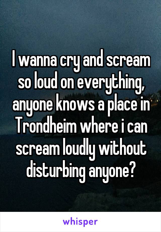 I wanna cry and scream so loud on everything, anyone knows a place in Trondheim where i can scream loudly without disturbing anyone?