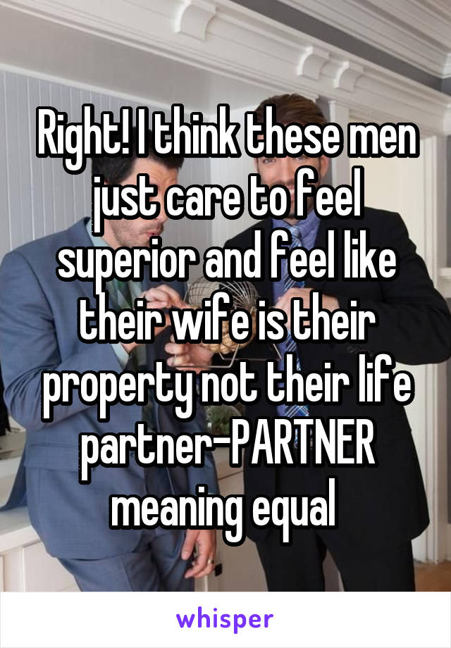 Right! I think these men just care to feel superior and feel like their wife is their property not their life partner-PARTNER meaning equal 