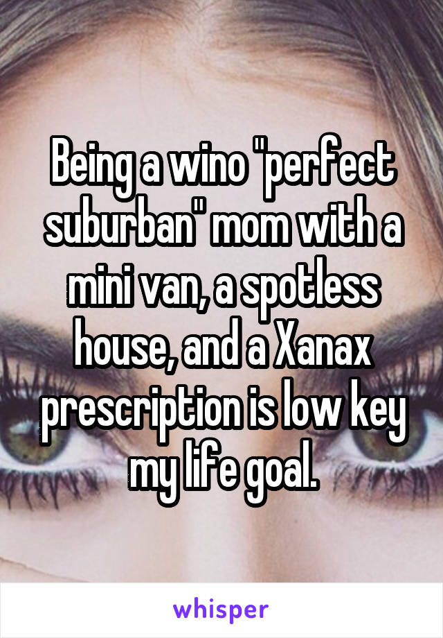 Being a wino "perfect suburban" mom with a mini van, a spotless house, and a Xanax prescription is low key my life goal.