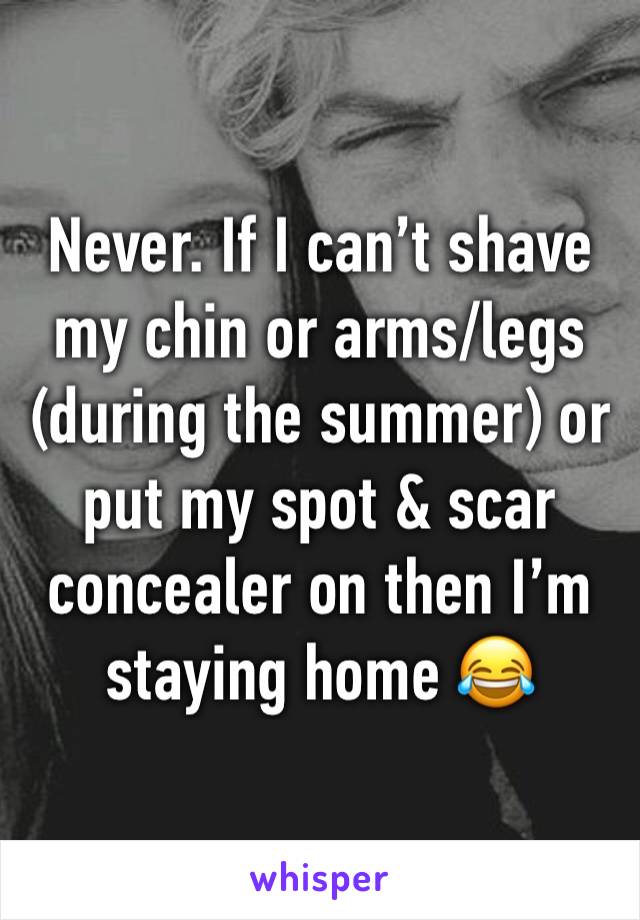 Never. If I can’t shave my chin or arms/legs (during the summer) or put my spot & scar concealer on then I’m staying home 😂   