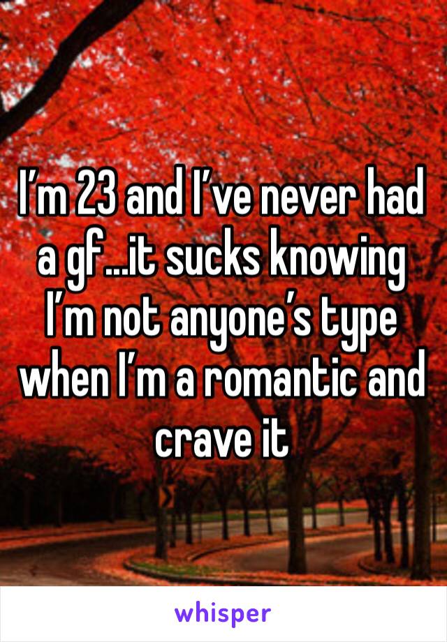 I’m 23 and I’ve never had a gf...it sucks knowing I’m not anyone’s type when I’m a romantic and crave it