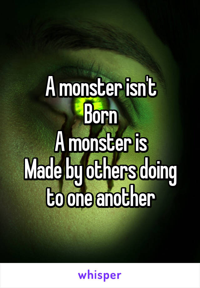 A monster isn't
Born
A monster is
Made by others doing to one another