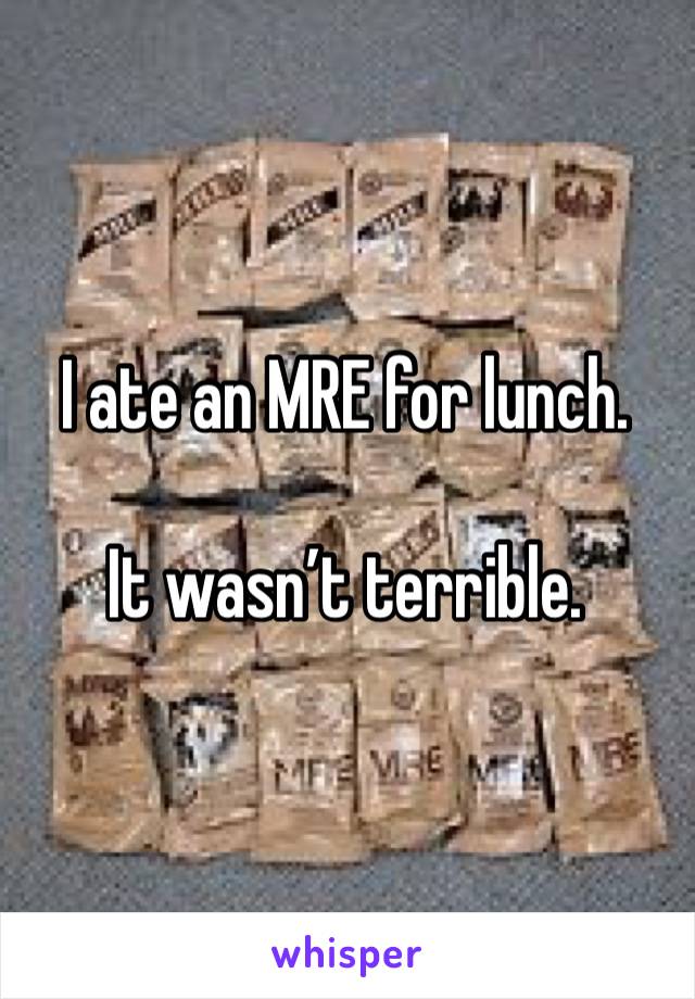 I ate an MRE for lunch. 

It wasn’t terrible. 