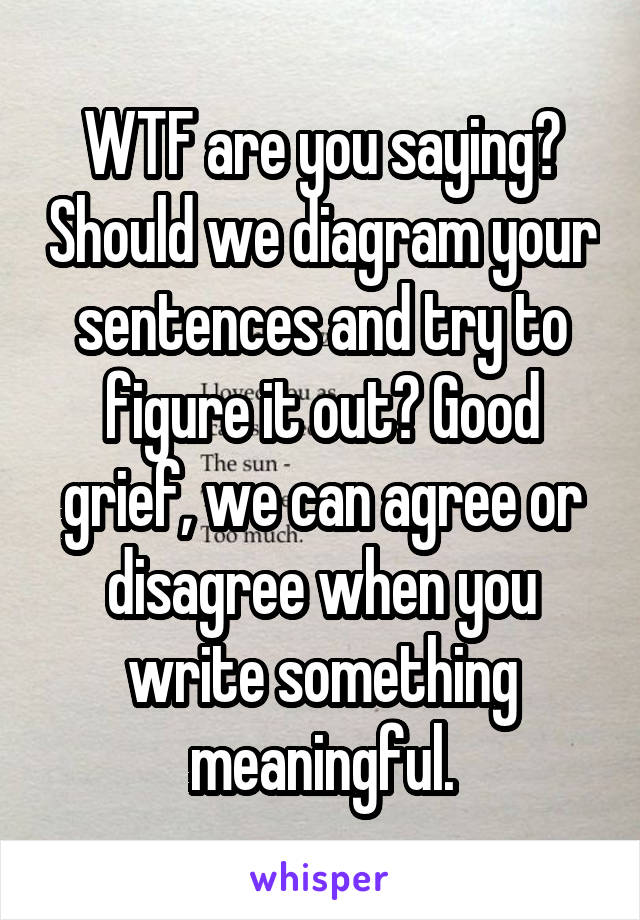 WTF are you saying? Should we diagram your sentences and try to figure it out? Good grief, we can agree or disagree when you write something meaningful.