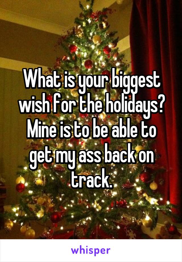 What is your biggest wish for the holidays?
Mine is to be able to get my ass back on track.