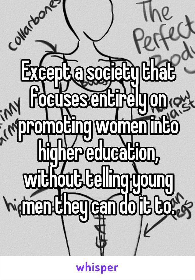 Except a society that focuses entirely on promoting women into higher education, without telling young men they can do it to.