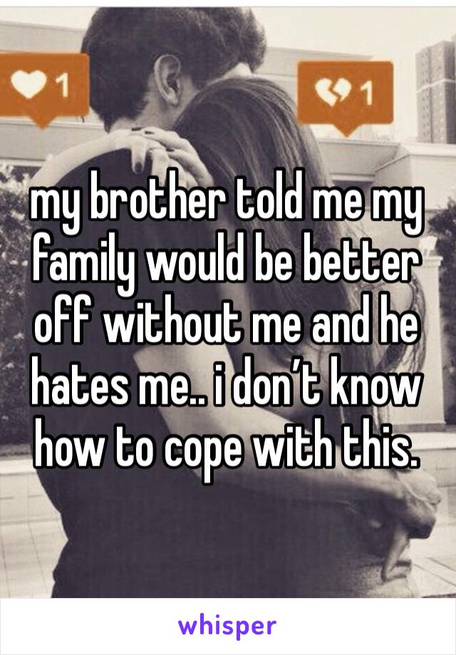 my brother told me my family would be better off without me and he hates me.. i don’t know how to cope with this. 