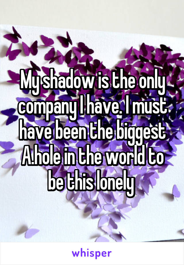 My shadow is the only company I have. I must have been the biggest A.hole in the world to be this lonely 