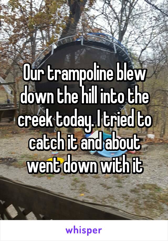 Our trampoline blew down the hill into the creek today. I tried to catch it and about went down with it