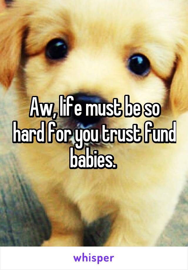 Aw, life must be so hard for you trust fund babies. 