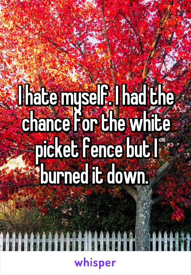 I hate myself. I had the chance for the white picket fence but I burned it down. 