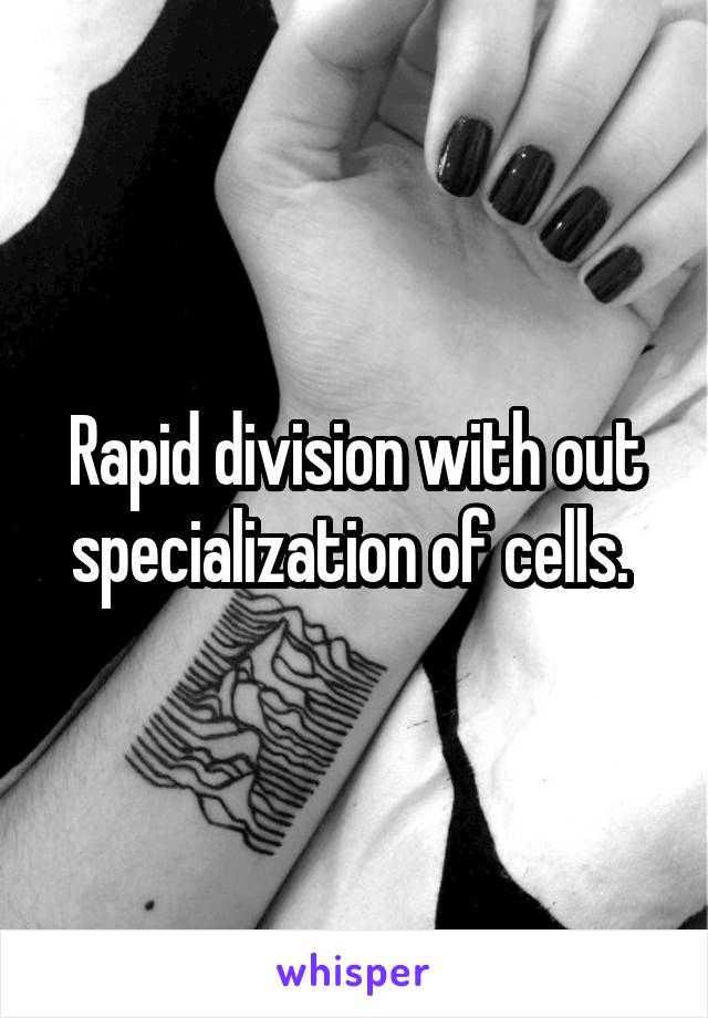 Rapid division with out specialization of cells. 