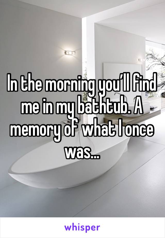 In the morning you’ll find me in my bathtub. A memory of what I once was...