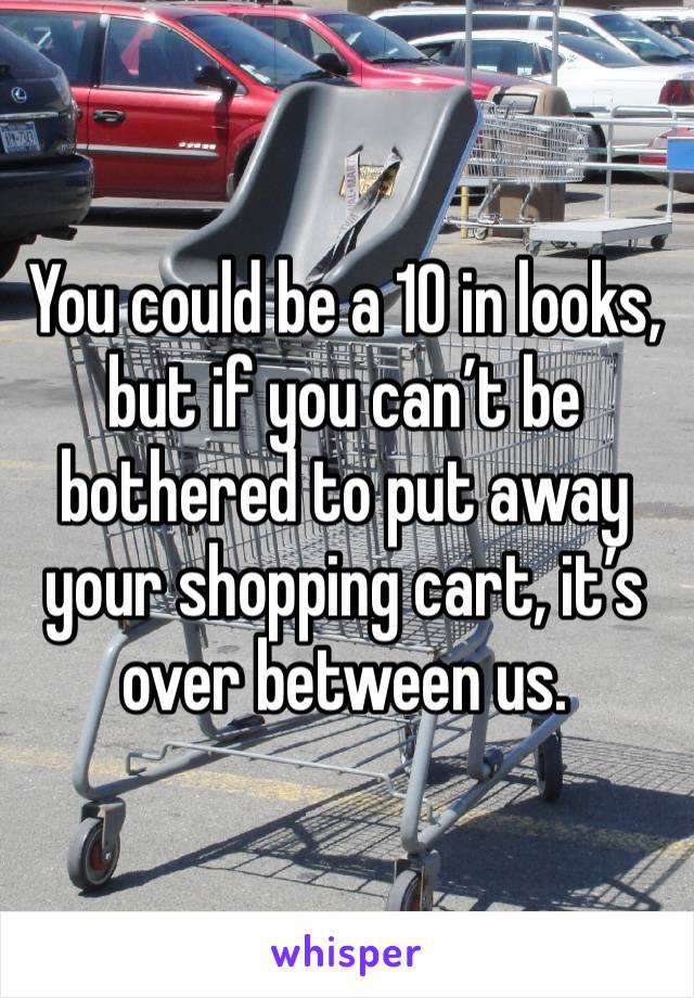 You could be a 10 in looks, but if you can’t be bothered to put away your shopping cart, it’s over between us. 