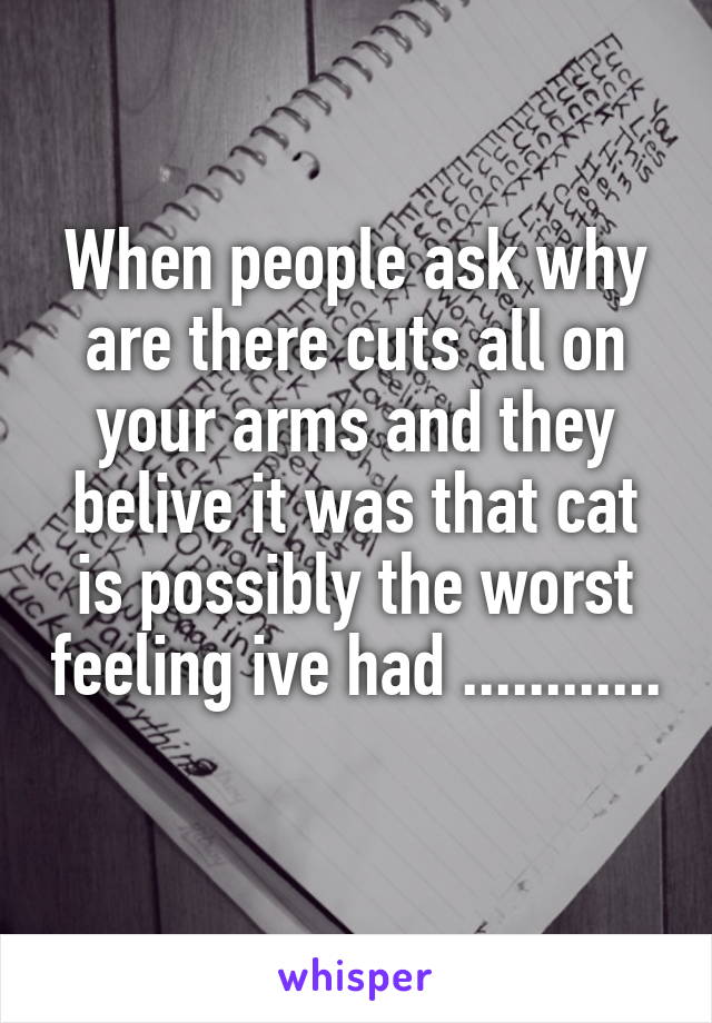 When people ask why are there cuts all on your arms and they belive it was that cat is possibly the worst feeling ive had ............ 