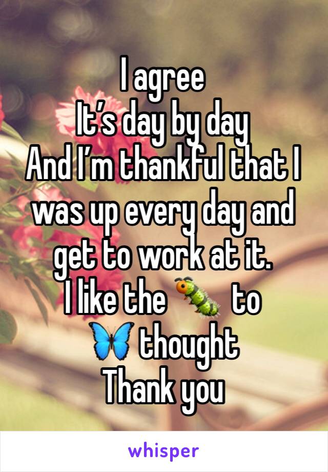 I agree
It’s day by day
And I’m thankful that I was up every day and get to work at it. 
I like the 🐛  to 🦋 thought 
Thank you 