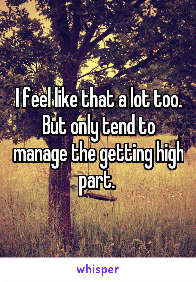 I feel like that a lot too.
But only tend to manage the getting high part. 