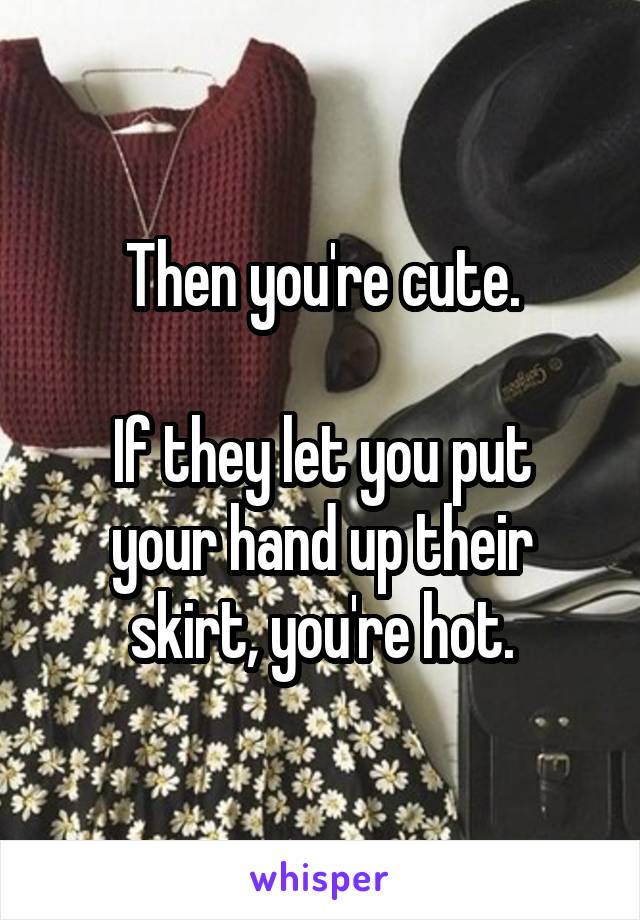 Then you're cute.

If they let you put your hand up their skirt, you're hot.