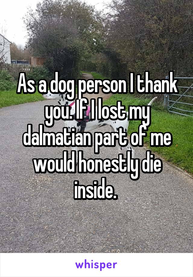 As a dog person I thank you. If I lost my dalmatian part of me would honestly die inside. 