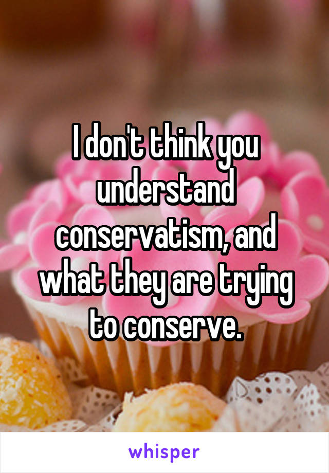 I don't think you understand conservatism, and what they are trying to conserve.
