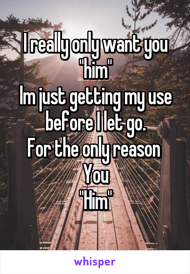 I really only want you "him"
Im just getting my use before I let go.
For the only reason 
You
"Him"
