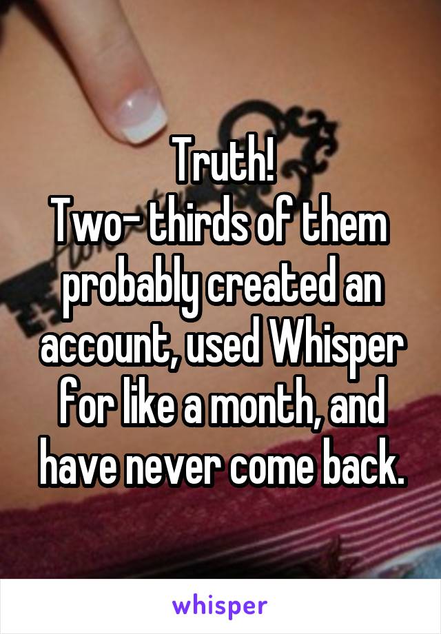 Truth!
Two- thirds of them 
probably created an account, used Whisper for like a month, and have never come back.