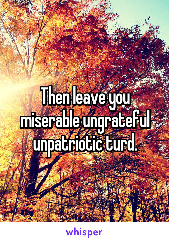 Then leave you miserable ungrateful unpatriotic turd.