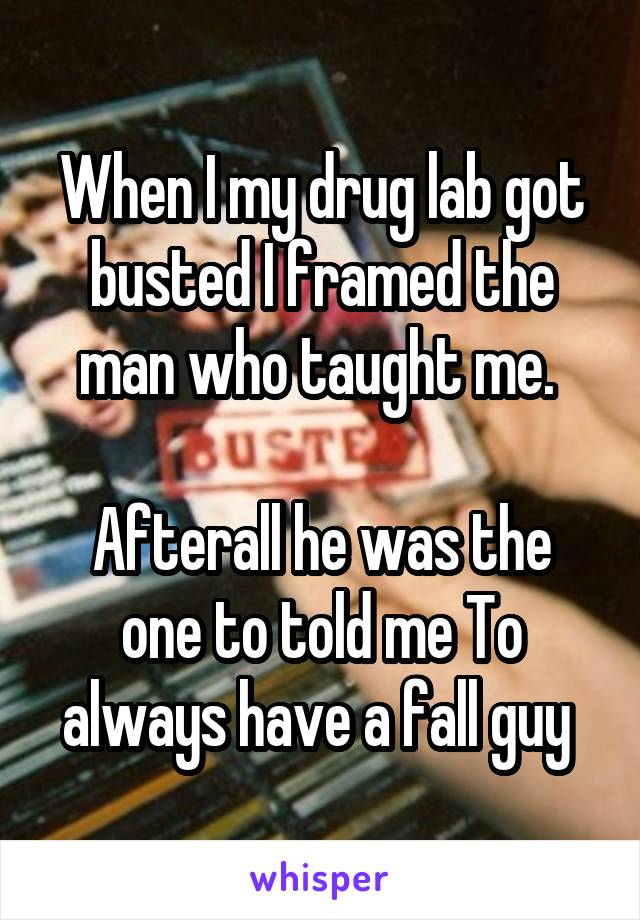When I my drug lab got busted I framed the man who taught me. 

Afterall he was the one to told me To always have a fall guy 