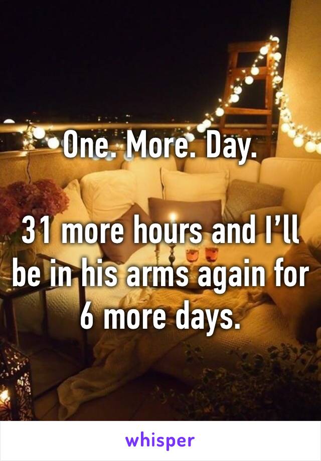 One. More. Day.

31 more hours and I’ll be in his arms again for 6 more days.