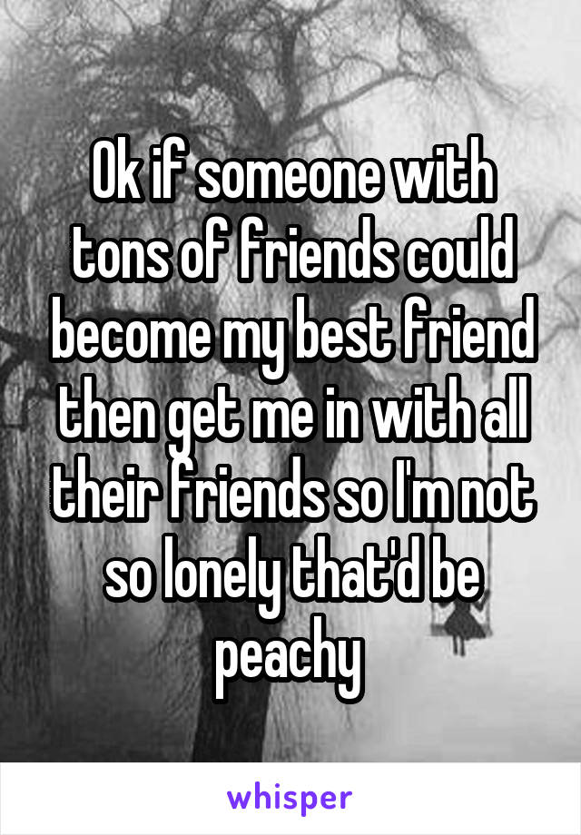 Ok if someone with tons of friends could become my best friend then get me in with all their friends so I'm not so lonely that'd be peachy 