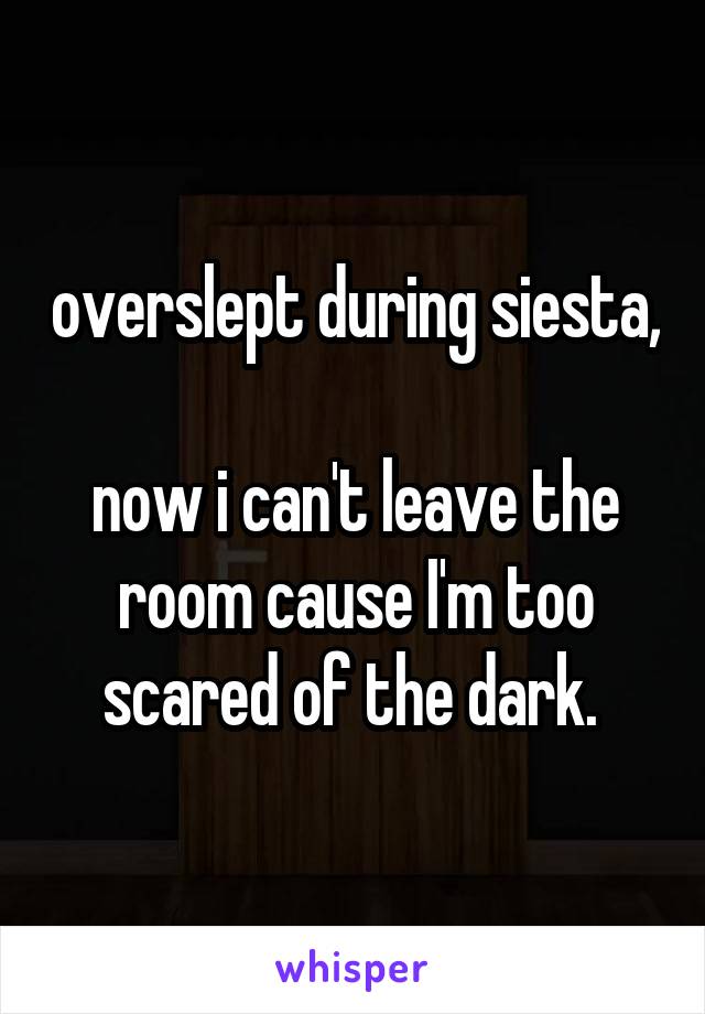 overslept during siesta, 
now i can't leave the room cause I'm too scared of the dark. 