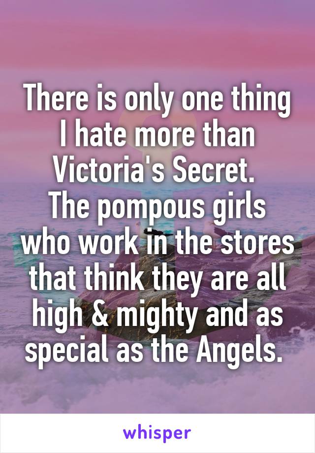 There is only one thing I hate more than Victoria's Secret. 
The pompous girls who work in the stores that think they are all high & mighty and as special as the Angels. 