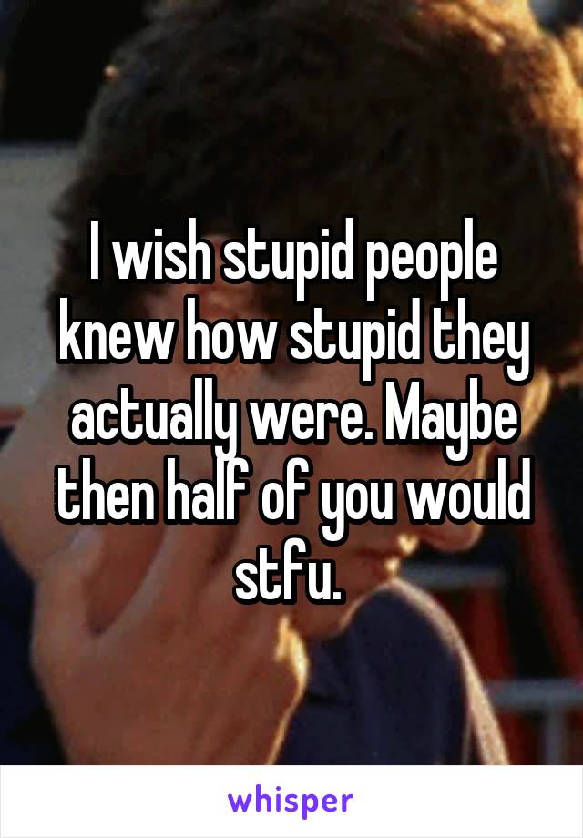 I wish stupid people knew how stupid they actually were. Maybe then half of you would stfu. 