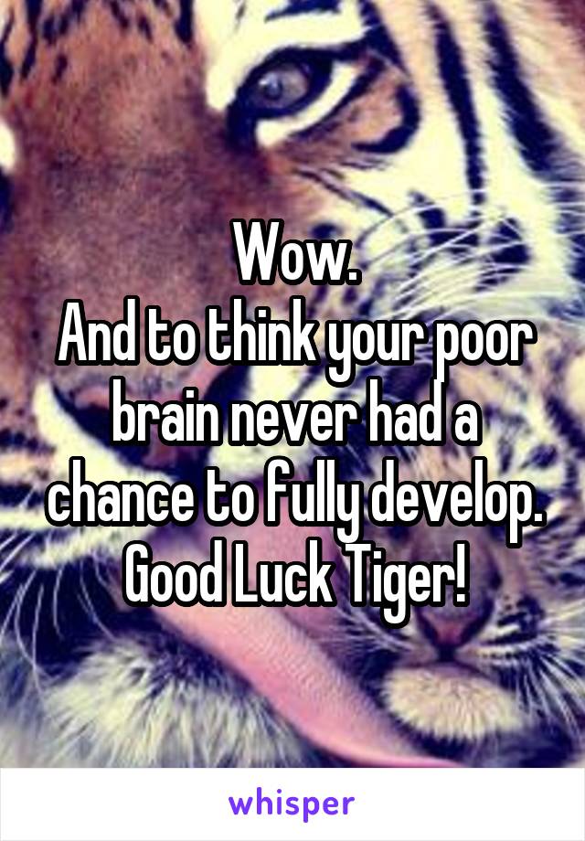 Wow.
And to think your poor brain never had a chance to fully develop.
Good Luck Tiger!