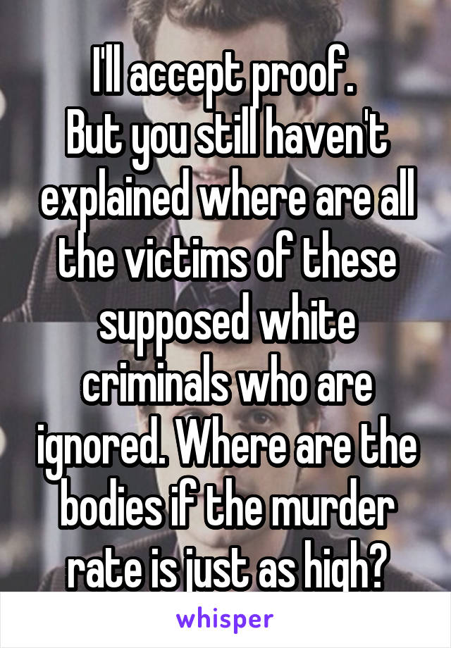 I'll accept proof. 
But you still haven't explained where are all the victims of these supposed white criminals who are ignored. Where are the bodies if the murder rate is just as high?