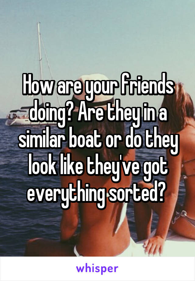 How are your friends doing? Are they in a similar boat or do they look like they've got everything sorted? 