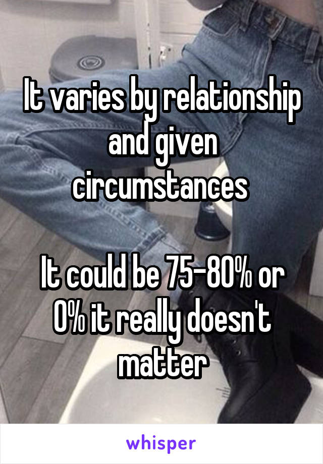 It varies by relationship and given circumstances 

It could be 75-80% or 0% it really doesn't matter