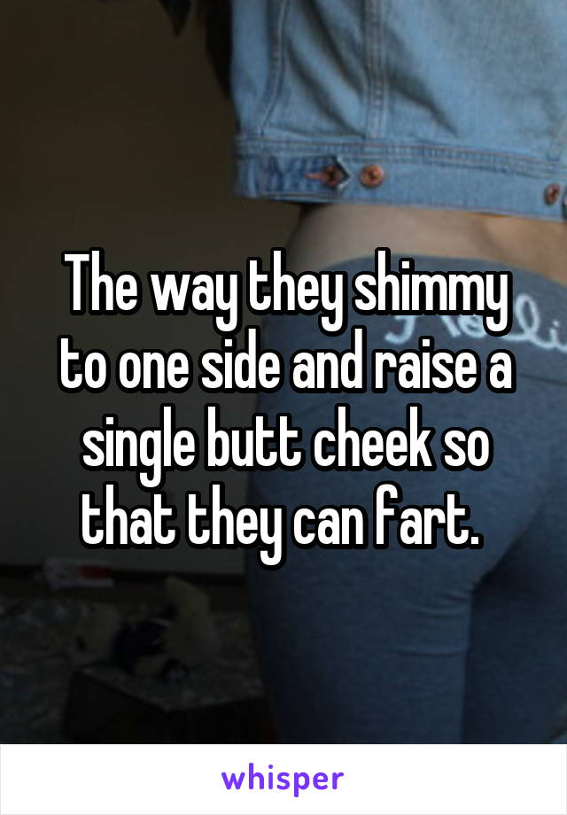 The way they shimmy to one side and raise a single butt cheek so that they can fart. 