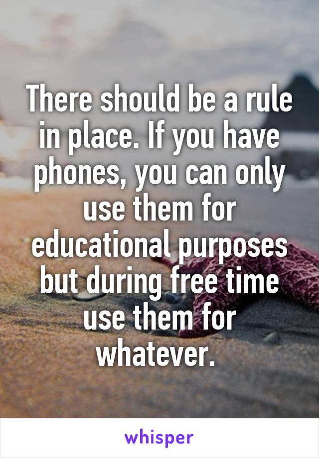 There should be a rule in place. If you have phones, you can only use them for educational purposes but during free time use them for whatever. 