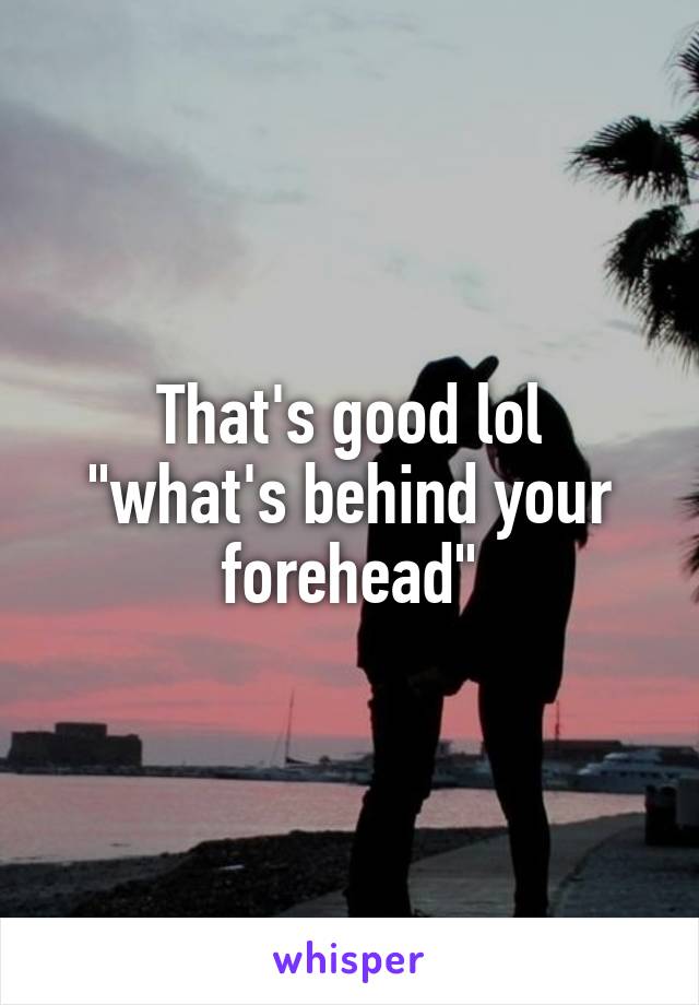 That's good lol
"what's behind your forehead"