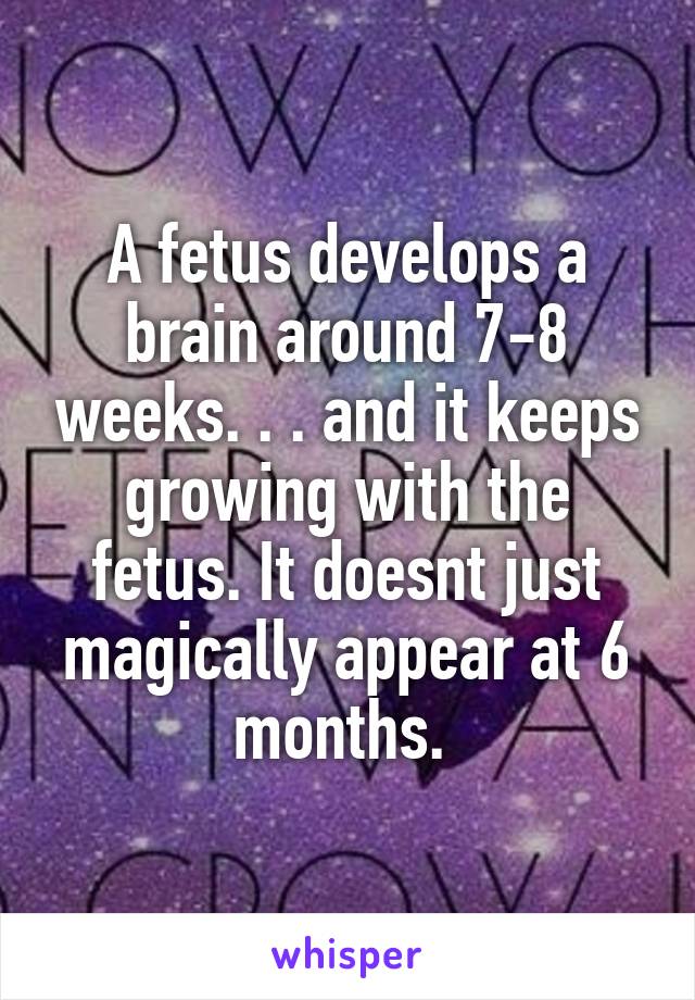 A fetus develops a brain around 7-8 weeks. . . and it keeps growing with the fetus. It doesnt just magically appear at 6 months. 