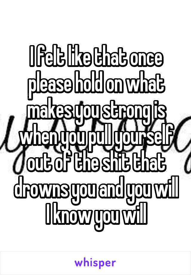 I felt like that once please hold on what makes you strong is when you pull yourself out of the shit that drowns you and you will I know you will