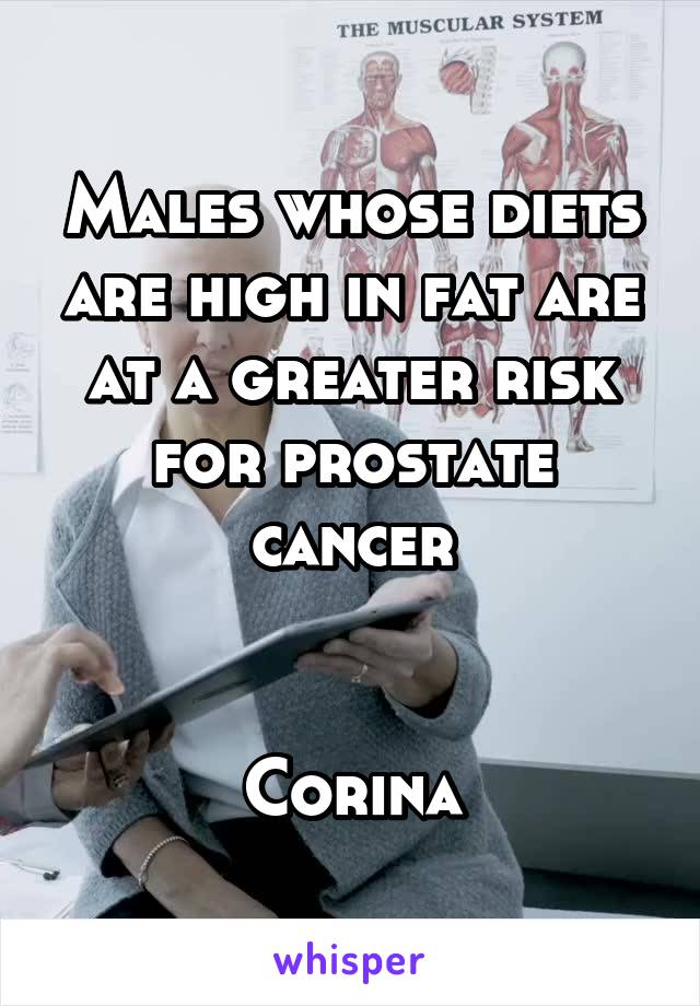Males whose diets are high in fat are at a greater risk for prostate cancer


Corina