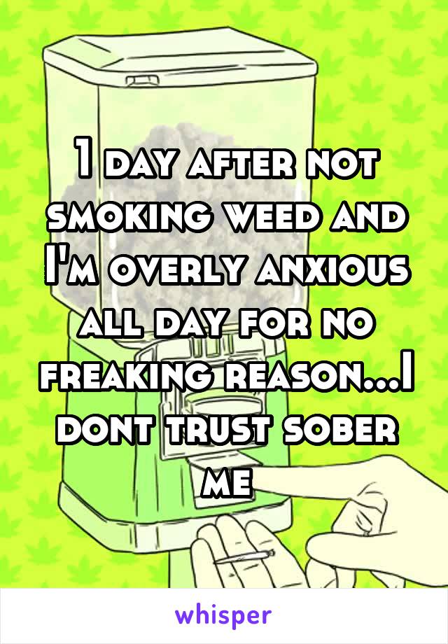 1 day after not smoking weed and I'm overly anxious all day for no freaking reason...I dont trust sober me