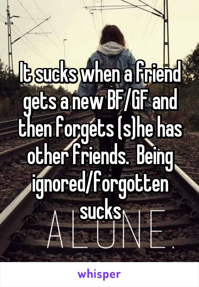 It sucks when a friend gets a new BF/GF and then forgets (s)he has other friends.  Being ignored/forgotten sucks