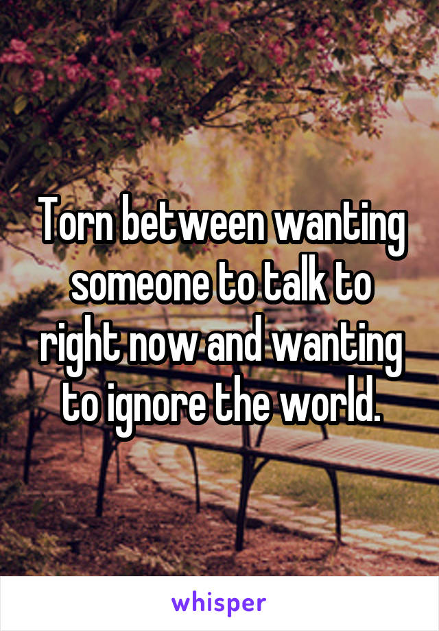 Torn between wanting someone to talk to right now and wanting to ignore the world.