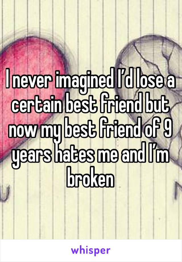 I never imagined I’d lose a certain best friend but now my best friend of 9 years hates me and I’m broken 