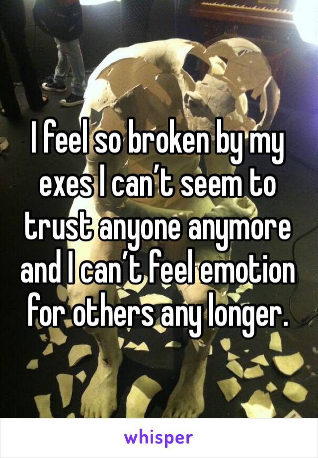 I feel so broken by my exes I can’t seem to trust anyone anymore and I can’t feel emotion for others any longer.