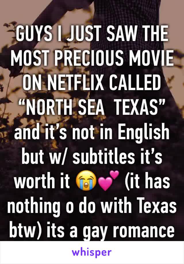 GUYS I JUST SAW THE MOST PRECIOUS MOVIE ON NETFLIX CALLED “NORTH SEA  TEXAS” and it’s not in English but w/ subtitles it’s worth it 😭💕 (it has nothing o do with Texas btw) its a gay romance  